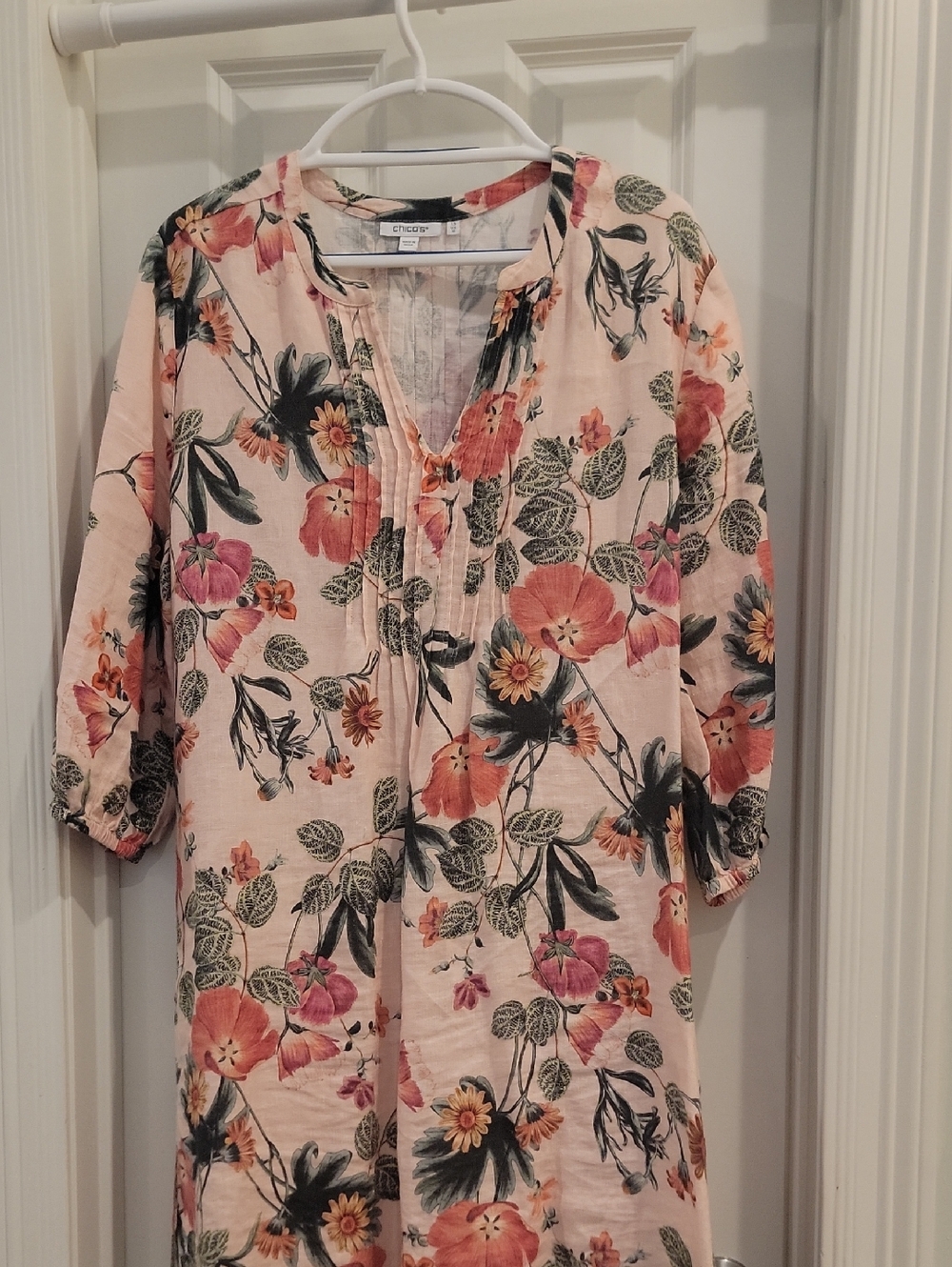 Chico's Cream Floral Tunic Dress with Pink and Orange Blooms